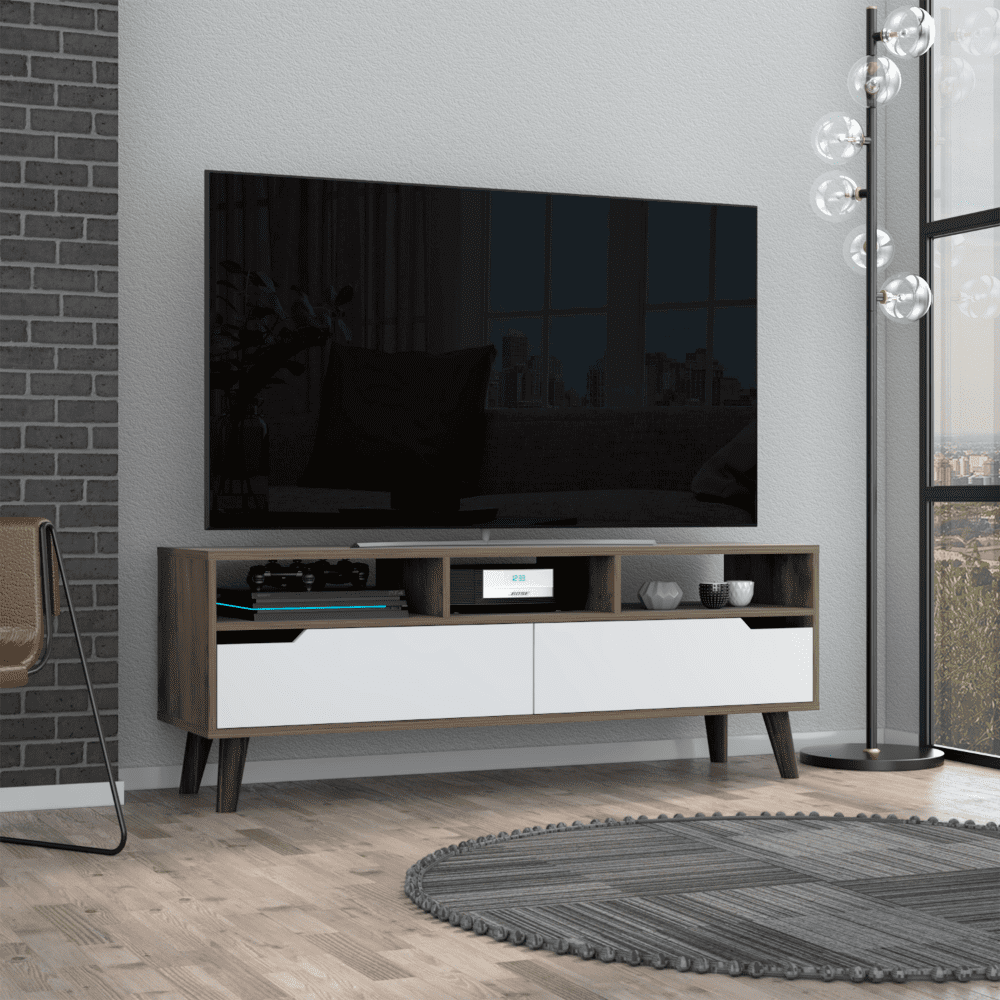 Elegant Dual-Tone TV Stand with Cabinet Storage, 60'' Capacity