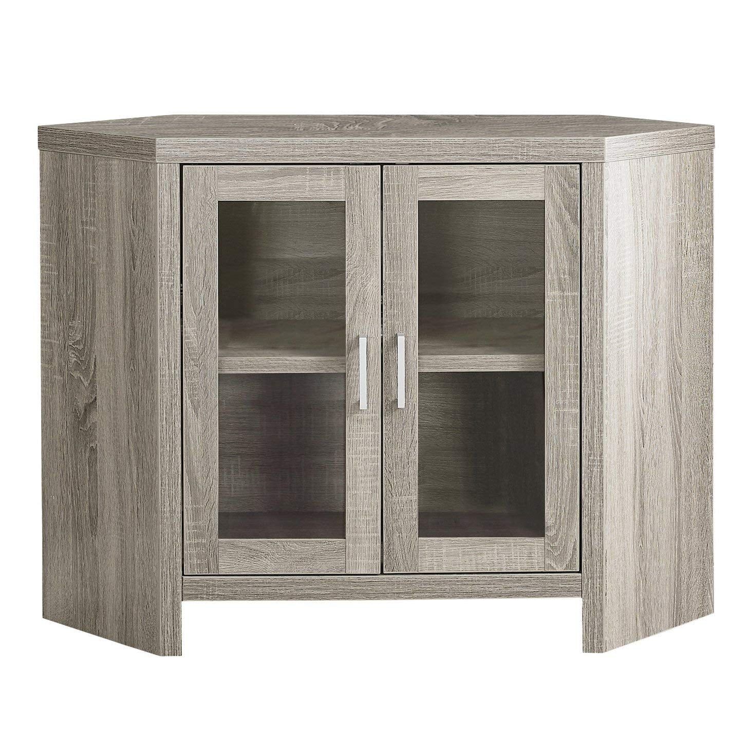 Dark Taupe 42" Corner TV Stand with Glass Cabinet Doors