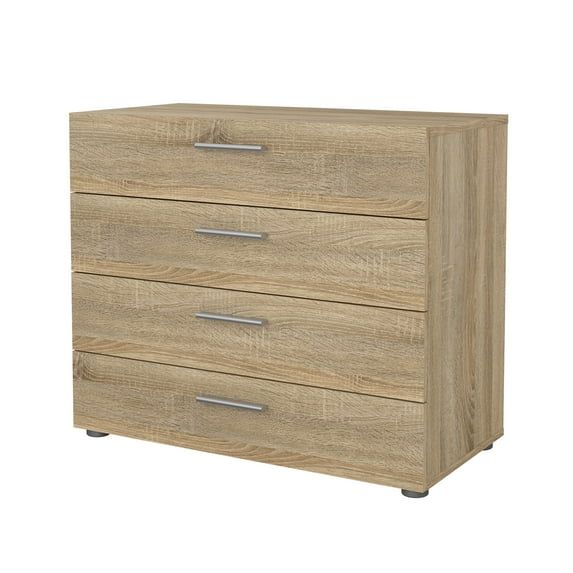Austin Oak 4-Drawer Chest with Silver Handles