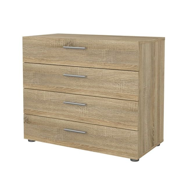 Austin Oak 4-Drawer Chest with Silver Handles