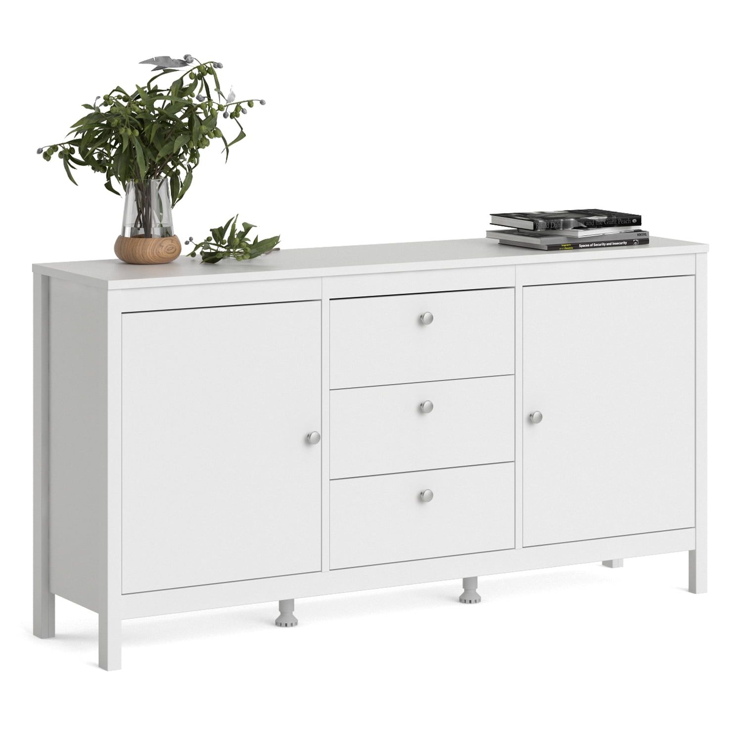 White Contemporary 2-Door Sideboard with 3 Drawers