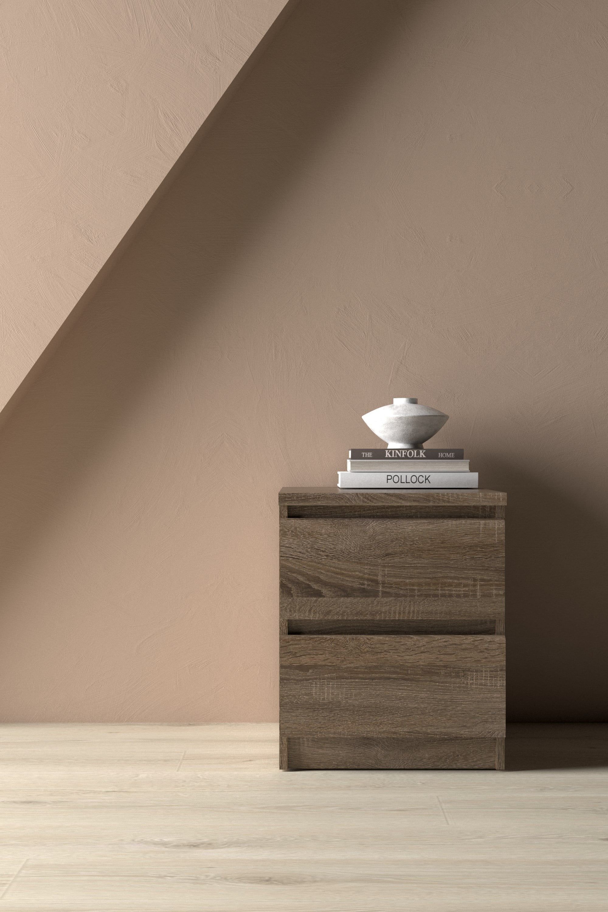 Truffle Oak 2-Drawer Modern Nightstand