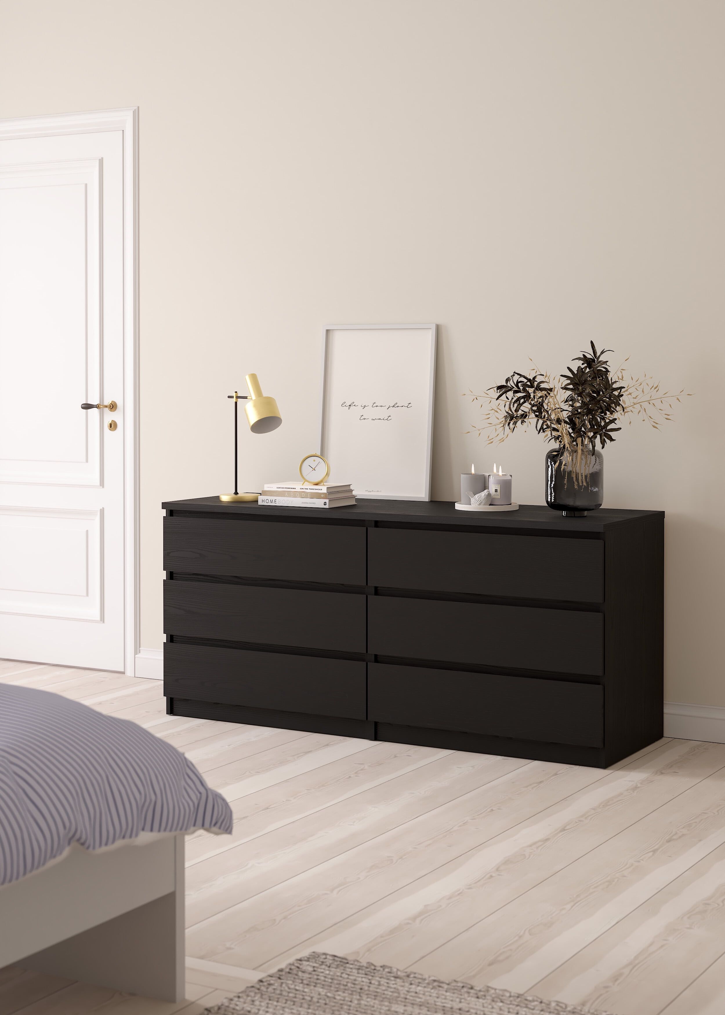 Scottsdale Modern Black Woodgrain 6-Drawer Double Dresser