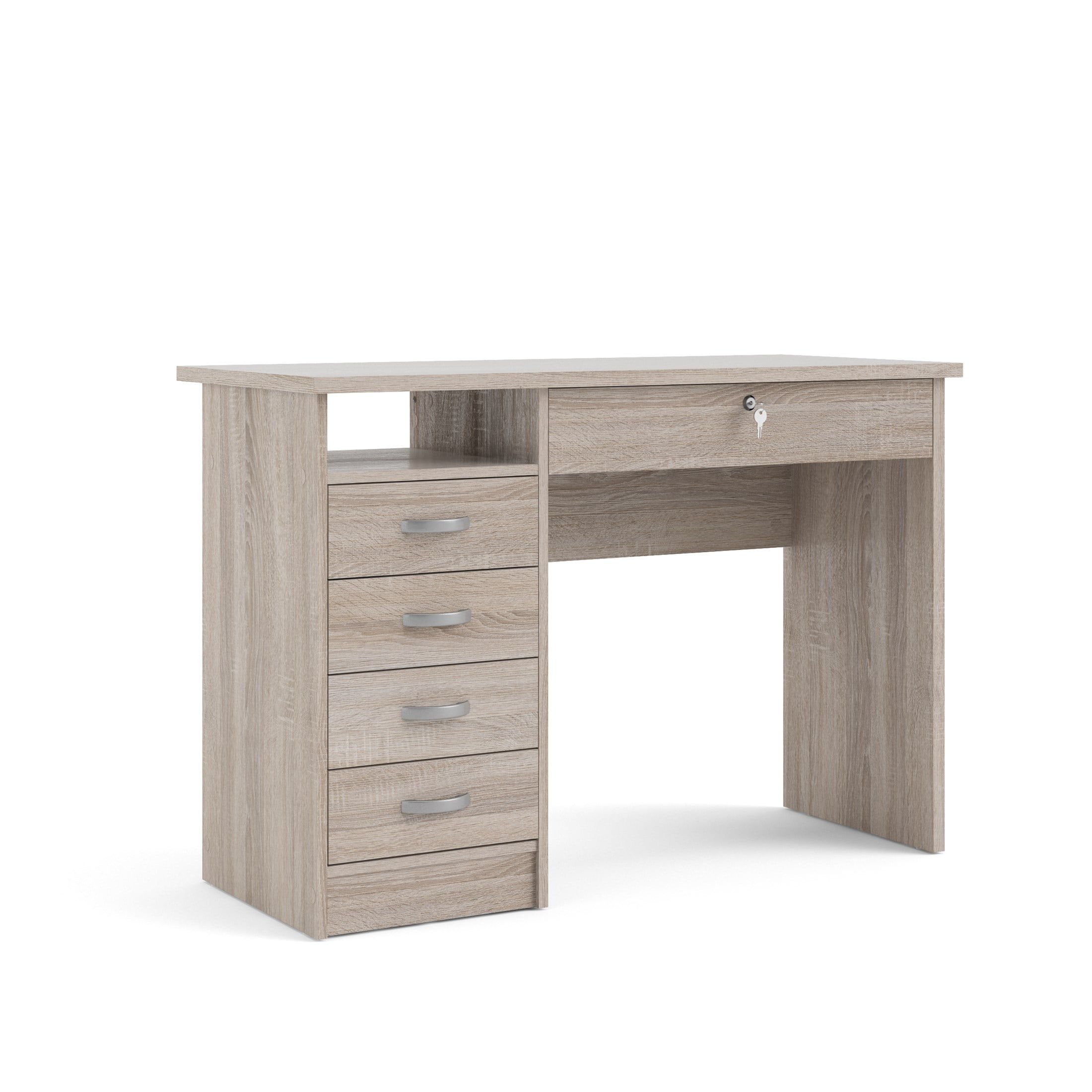 Truffle Wood Desk with 5 Drawers and Open Shelf