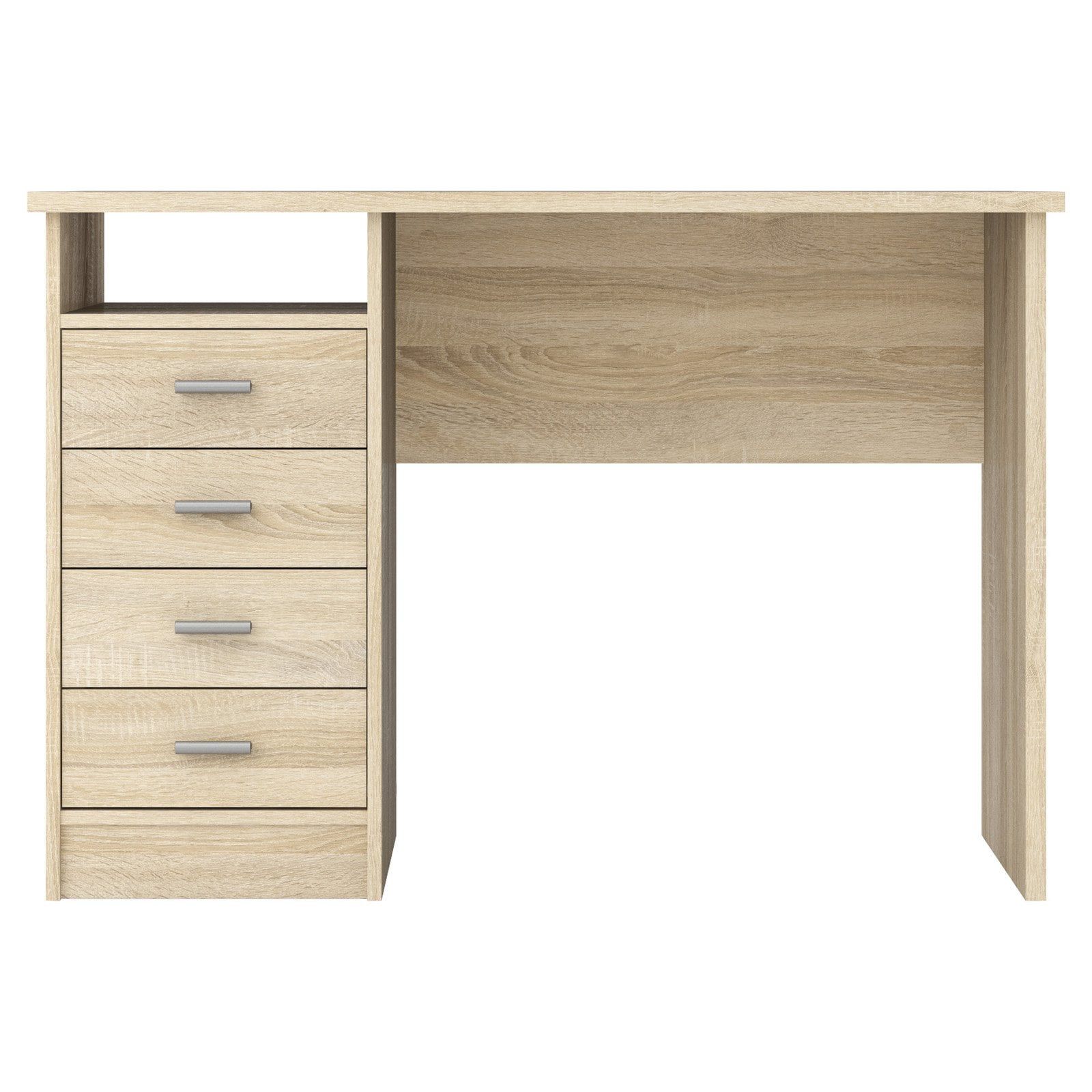 Scandinavian Oak Structure Desk with 4 Drawers and Open Shelf