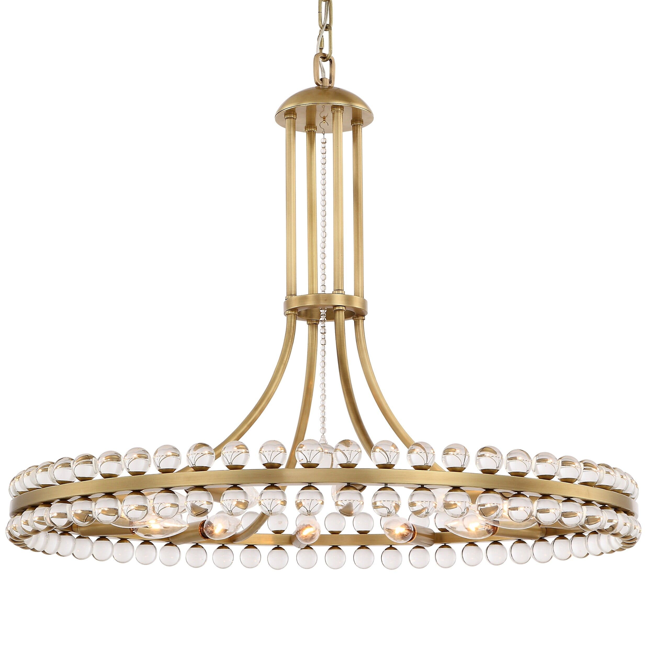 Clover Aged Brass 12-Light Chandelier with Glass Ball Accents