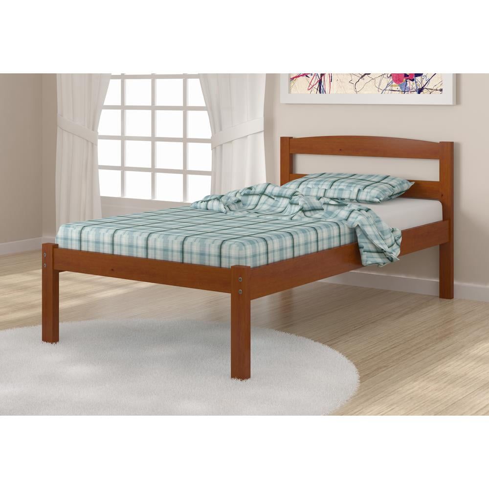 Light Espresso Pine Twin Platform Bed with Wood Headboard