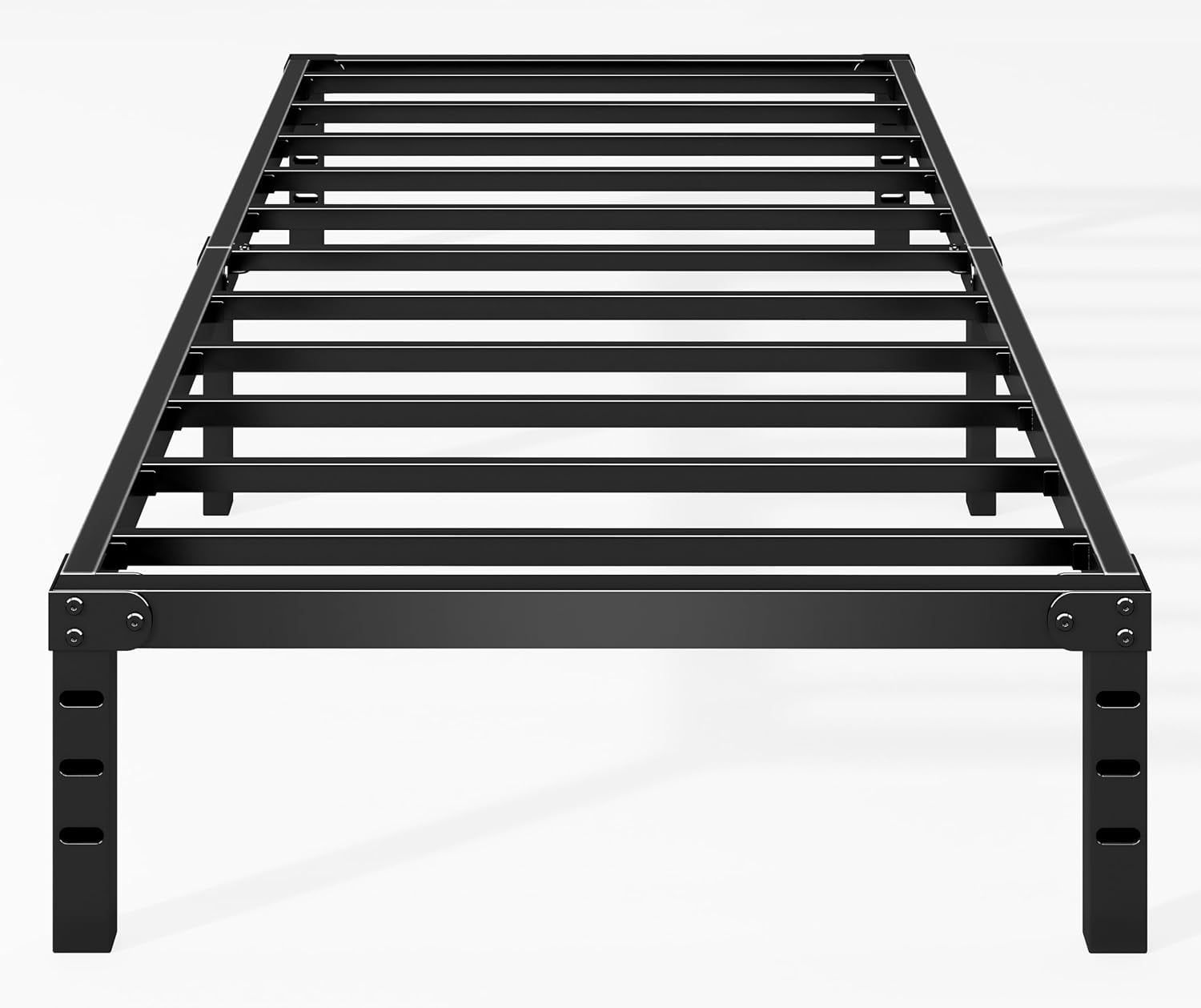 14-Inch Black Metal Twin Bed Frame with Storage and Slats