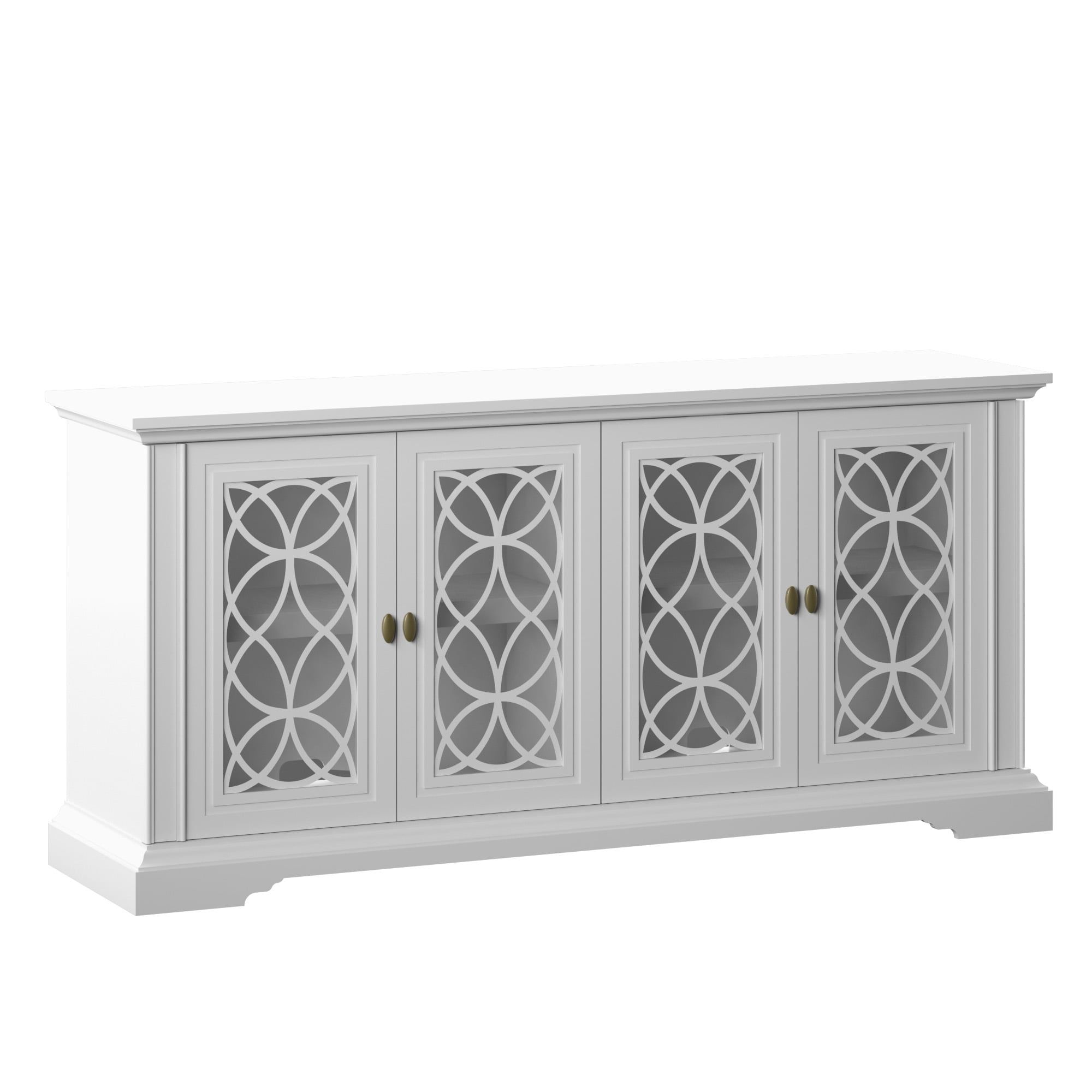 White Traditional Sideboard with Tempered Glass Panels