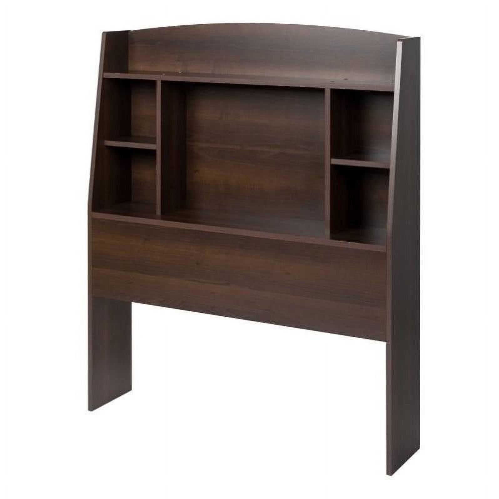 Espresso Wood Twin Bookcase Headboard with Storage