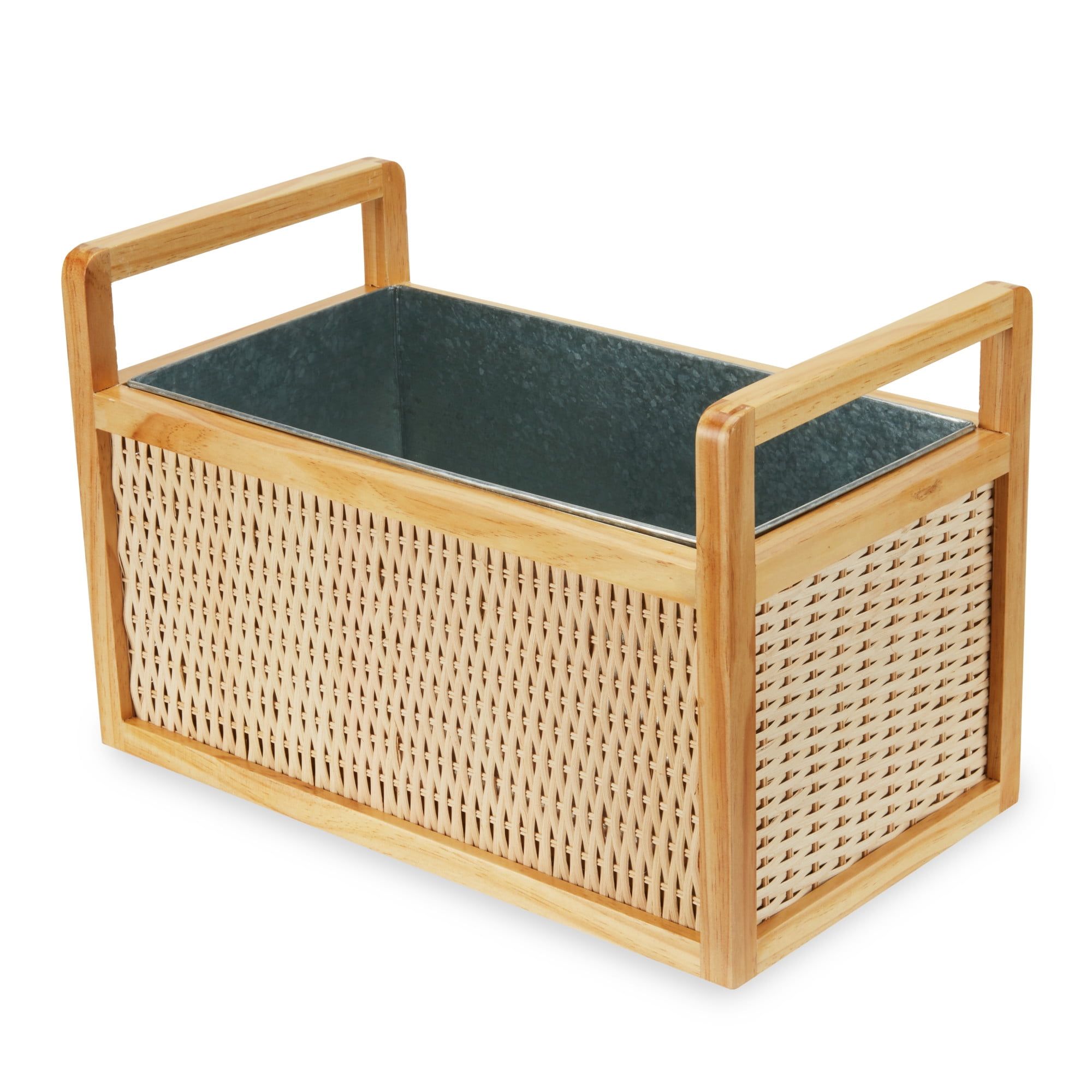 Rattan and Wood Beverage Tub with Galvanized Insert