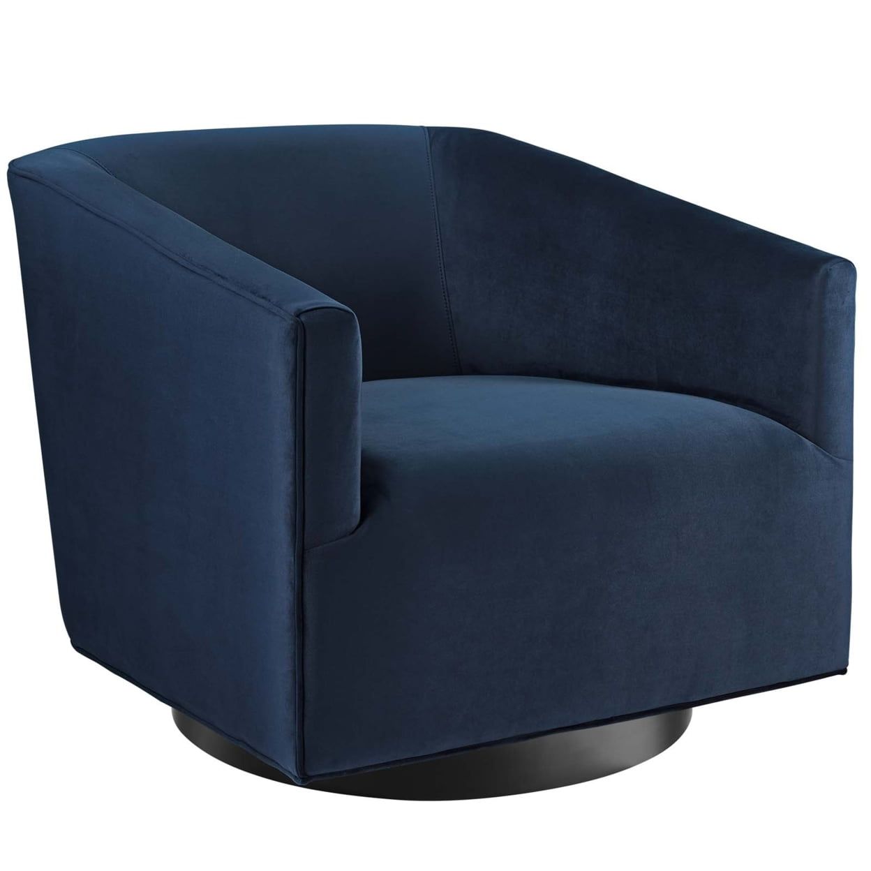 Midnight Blue Velvet Barrel Swivel Accent Chair with Metal Base