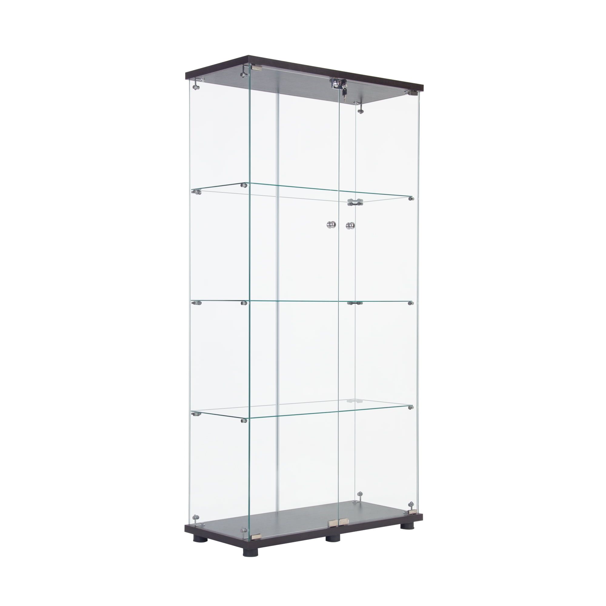 Black Glass Display Cabinet with Four Shelves