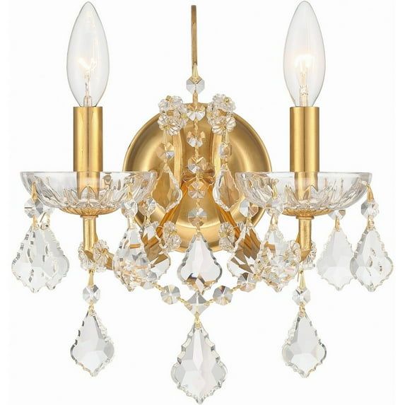 Antique Gold Dual-Light Crystal Sconce with Hand Cut Accents
