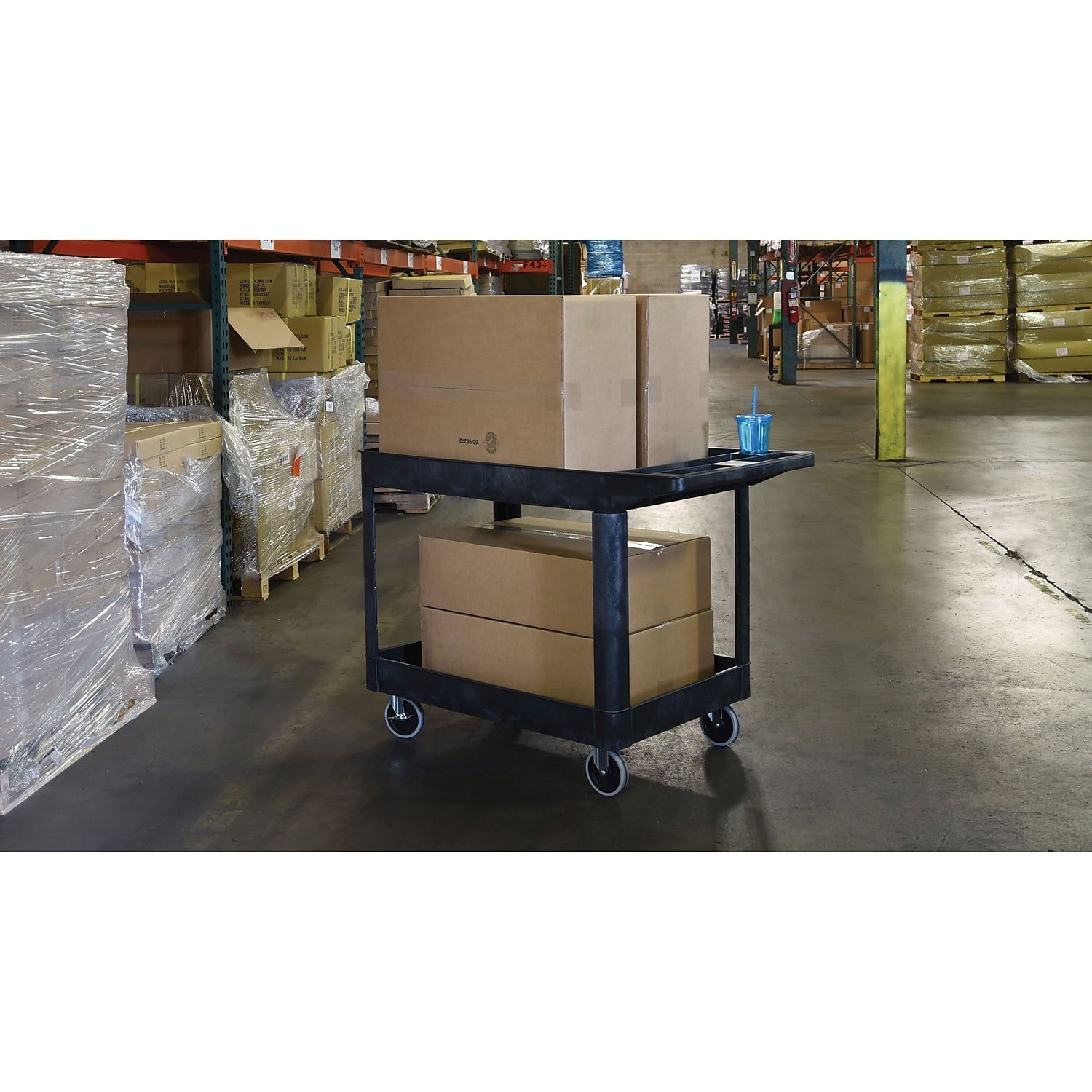 Black Heavy-Duty Two-Shelf Plastic Utility Cart