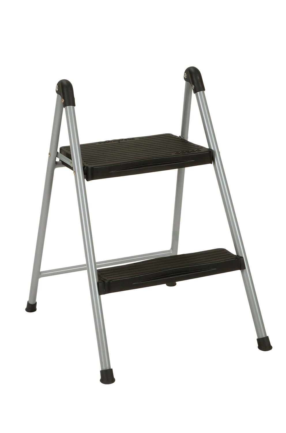 Foldable Black and Platinum 2-Step Steel Stool