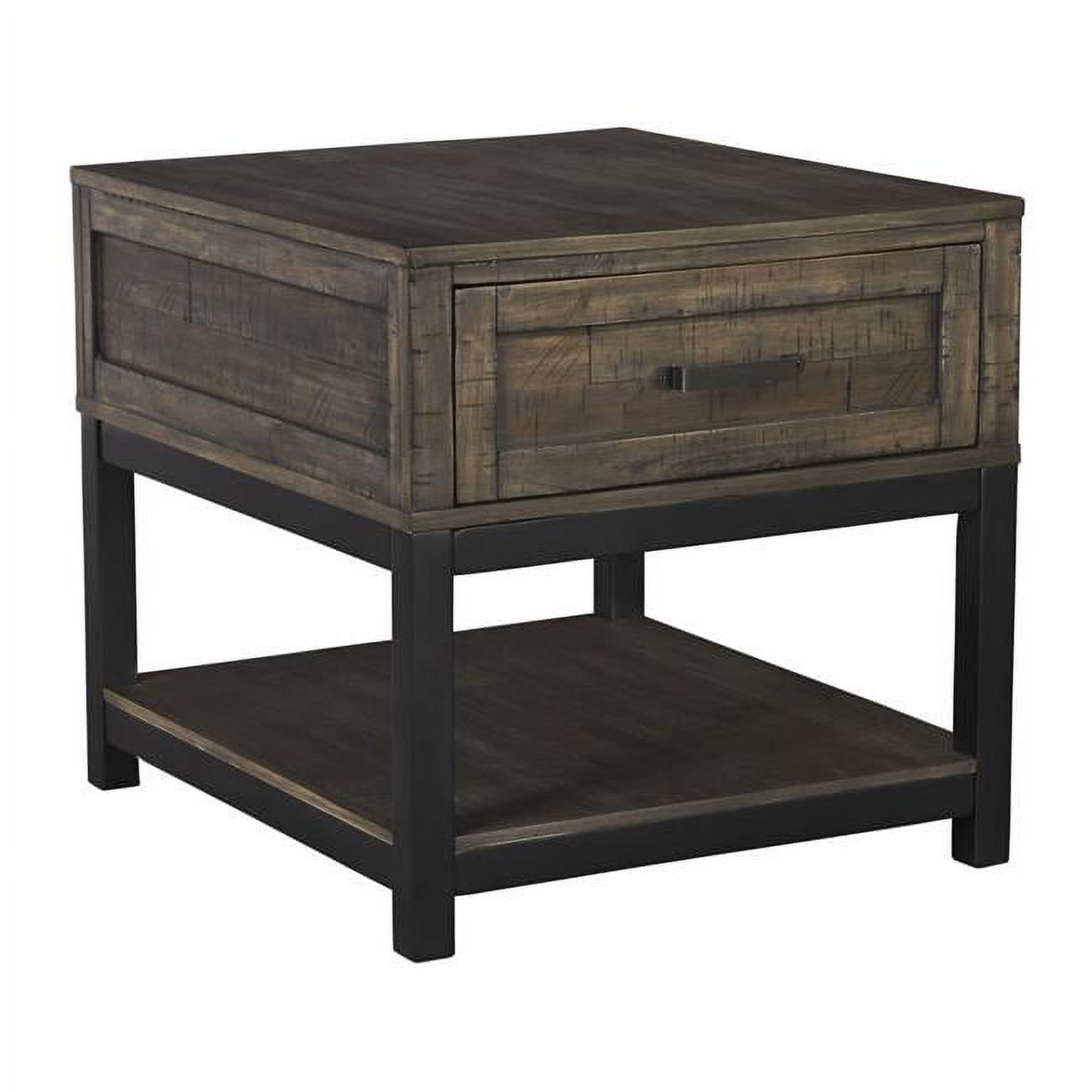 Brown and Black Wood Metal End Table with Drawer