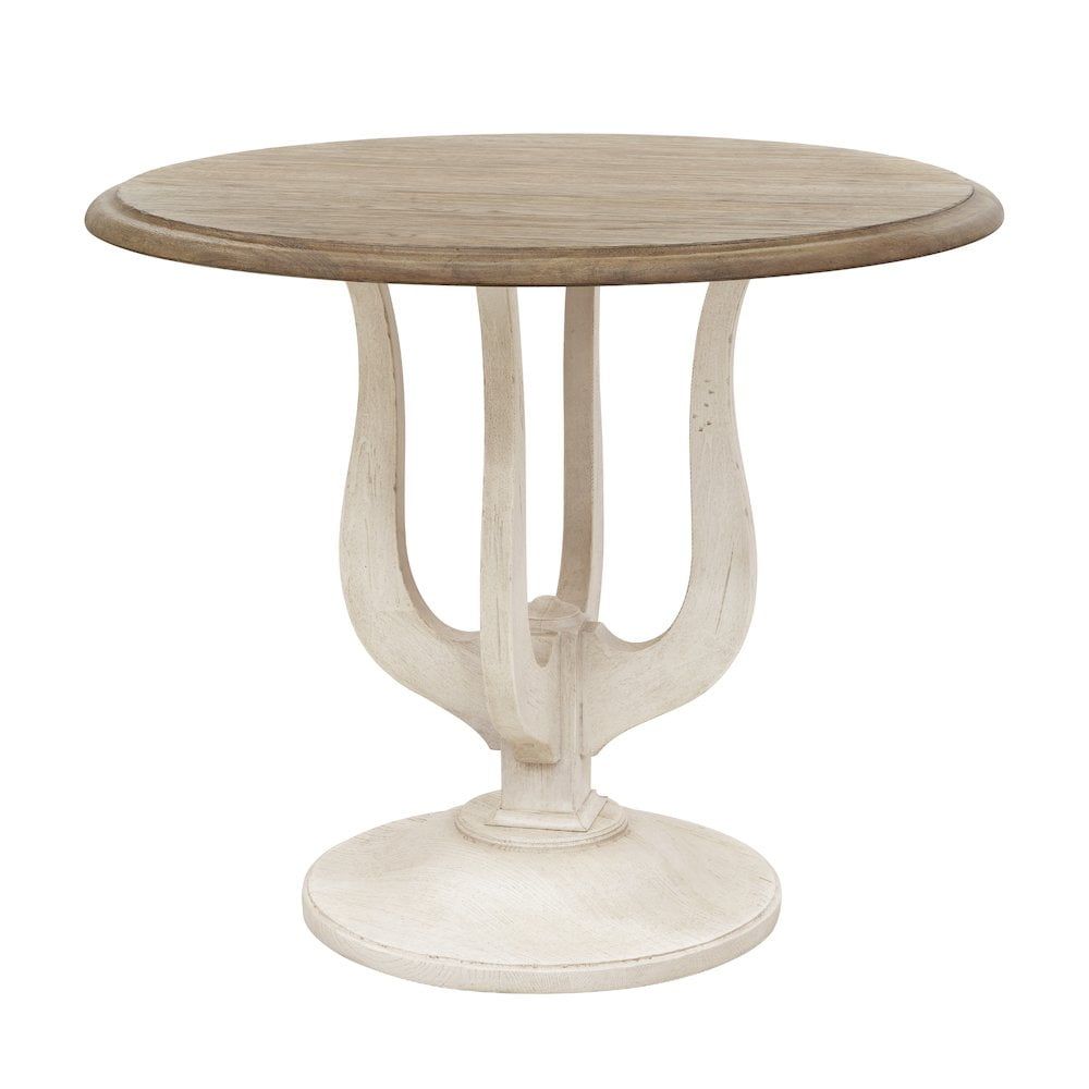 Beige and White Round Wood Entry Table with Harp Base