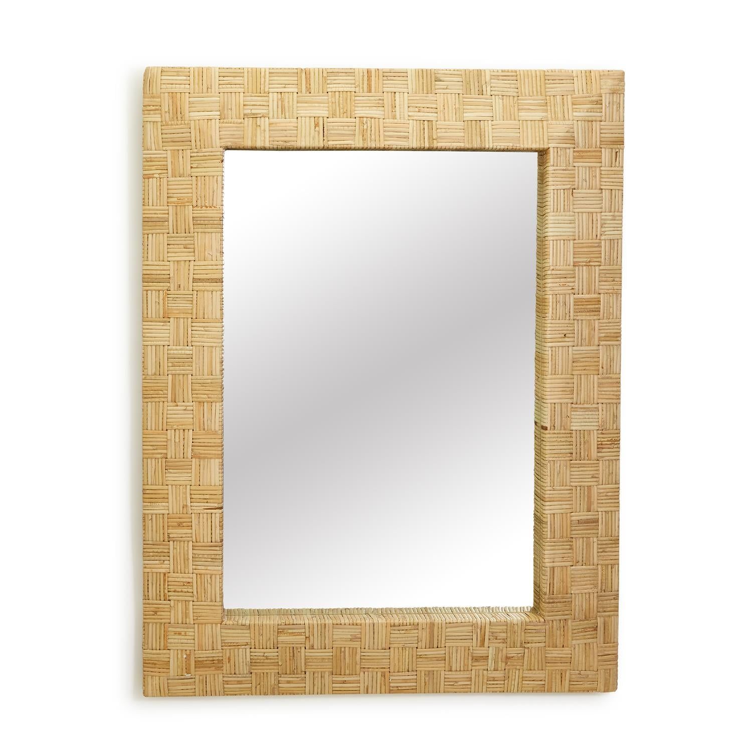 Hand-Woven Rectangular Rattan Coastal Wall Mirror