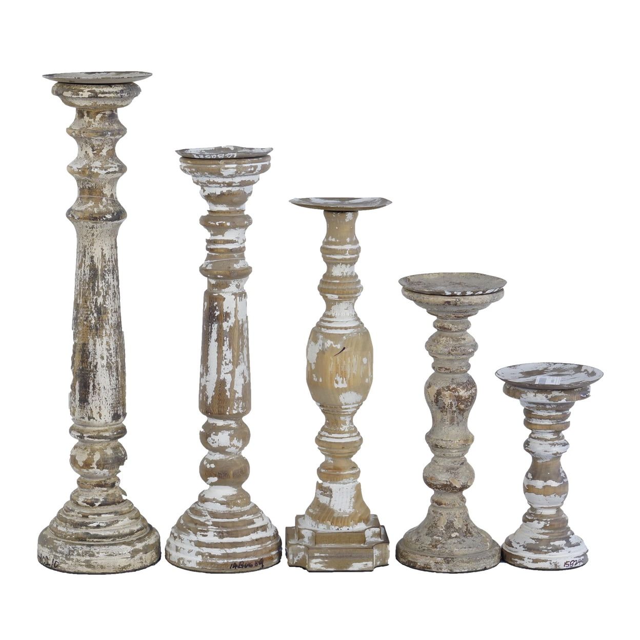 Distressed Light Brown Wood Traditional Candle Holders Set of 5