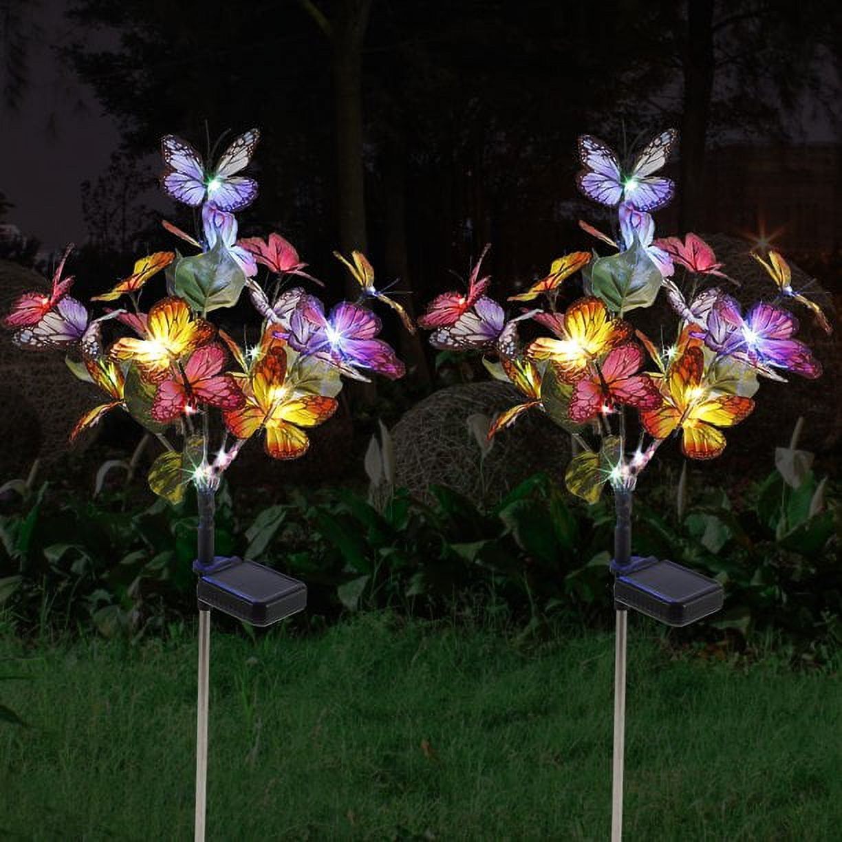 Multicolor Solar Powered Butterfly Garden String Lights, 2-Pack