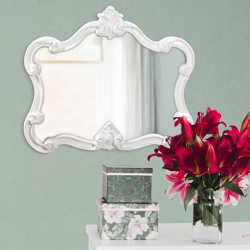 Veruca Glossy White Ornate Kids Wall Mirror 28" x 32"