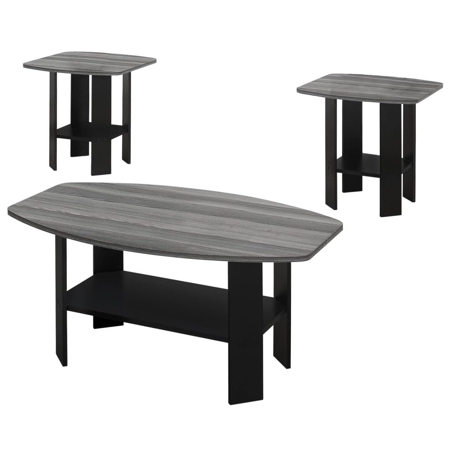 Gray Wood and Black 3-Piece Oval Table Set