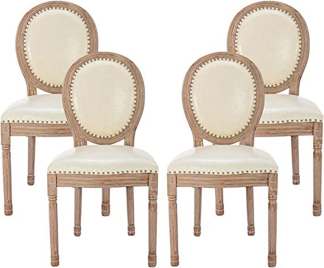 Beige Upholstered Velvet Dining Chairs with Wood Frame, Set of 4