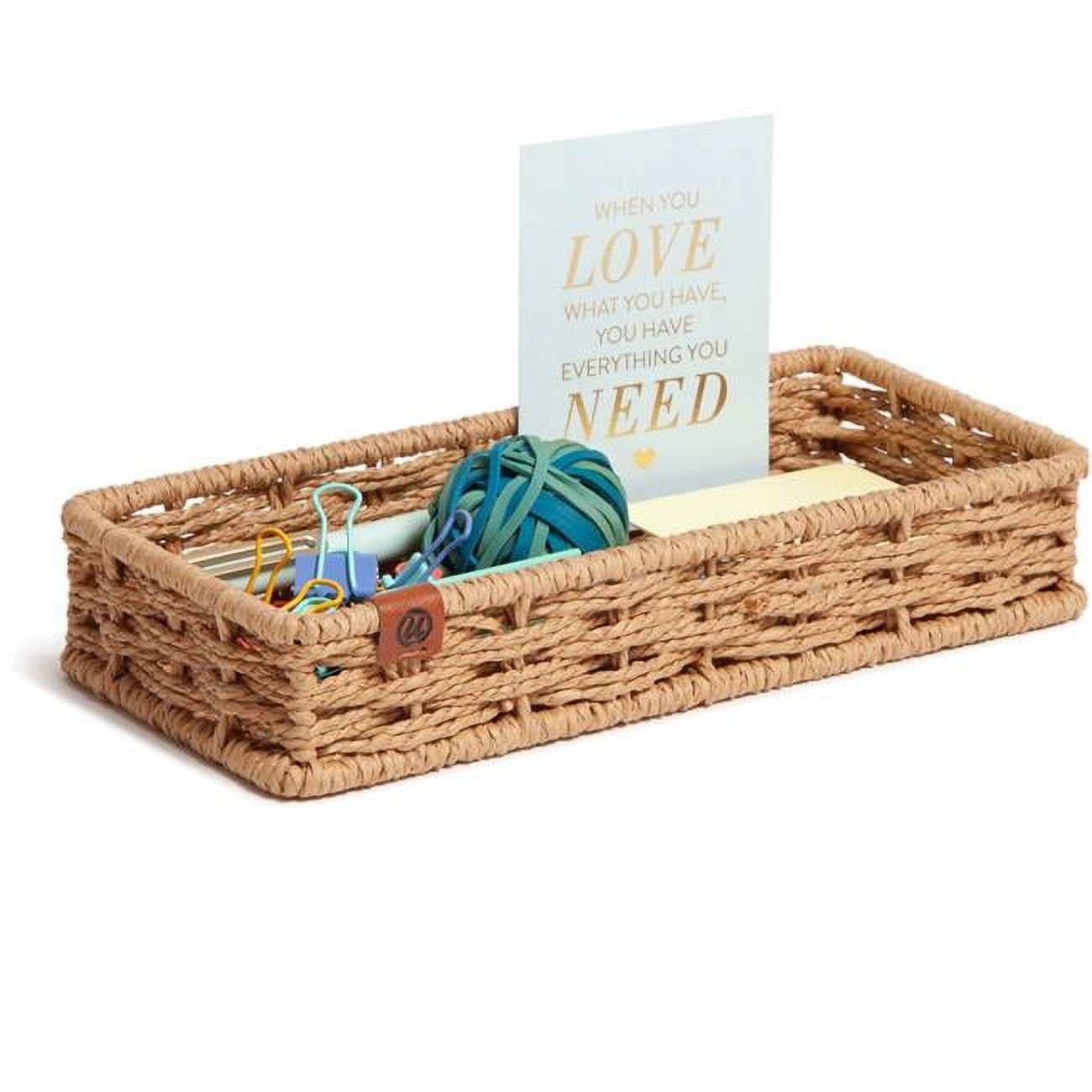 Natural Woven Rattan Catch-All Tray with Wire Frame