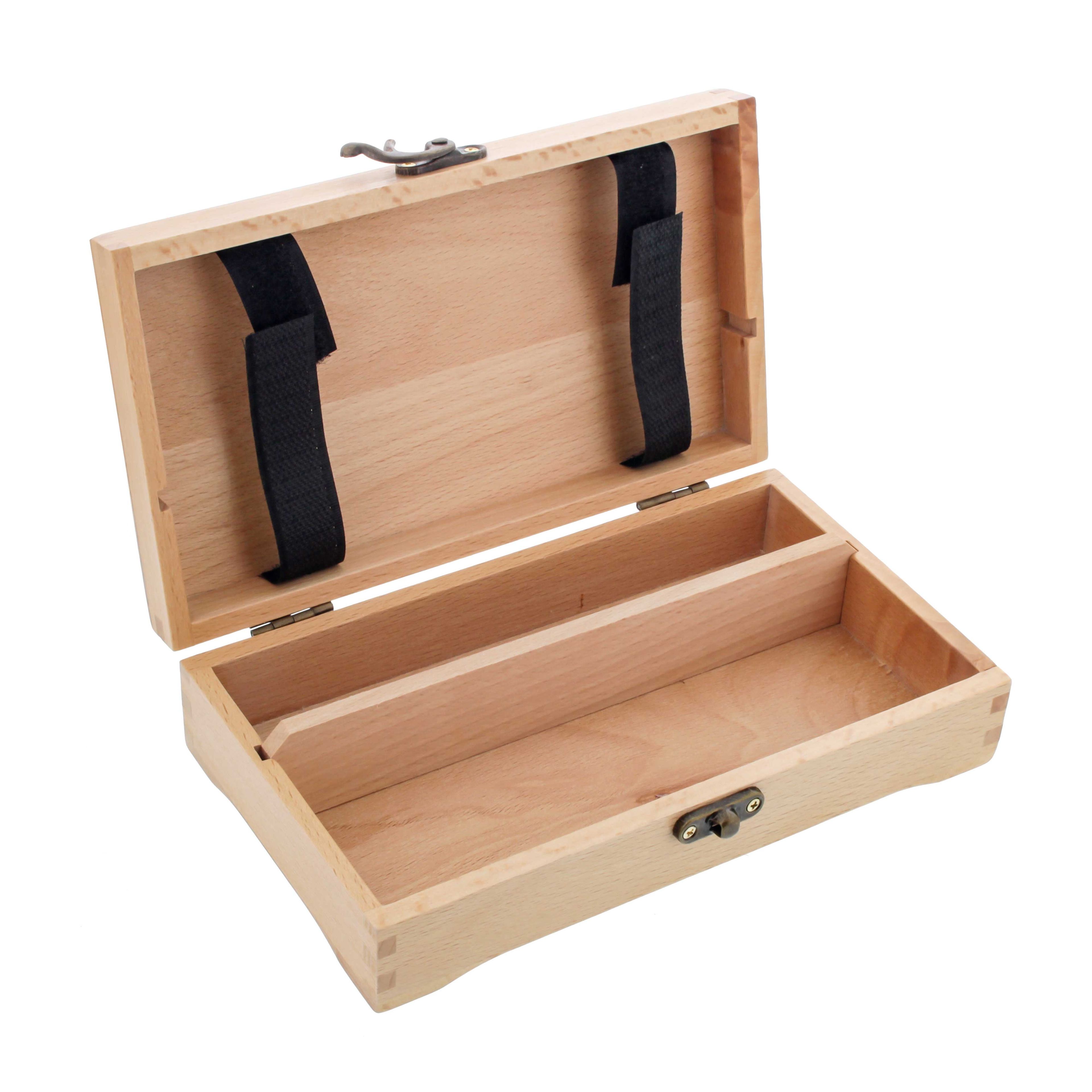 Beechwood Artist Tool and Brush Storage Box with Locking Clasps