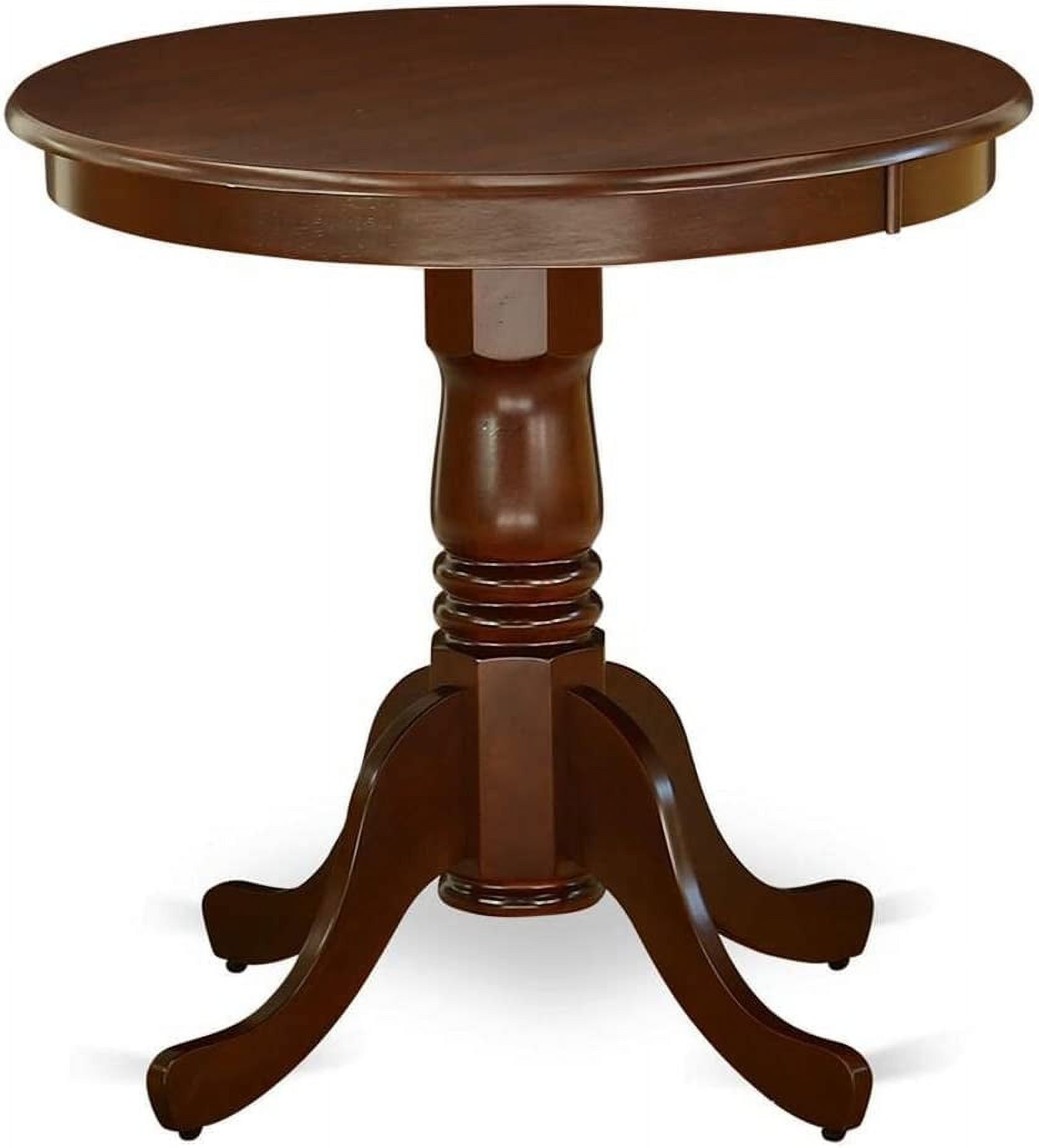 Contemporary Round Rubber Wood Dining Table with Mahogany Finish