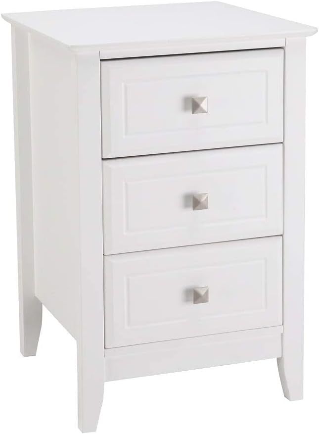 White MDF 3-Drawer Modern Nightstand with Metal Knobs