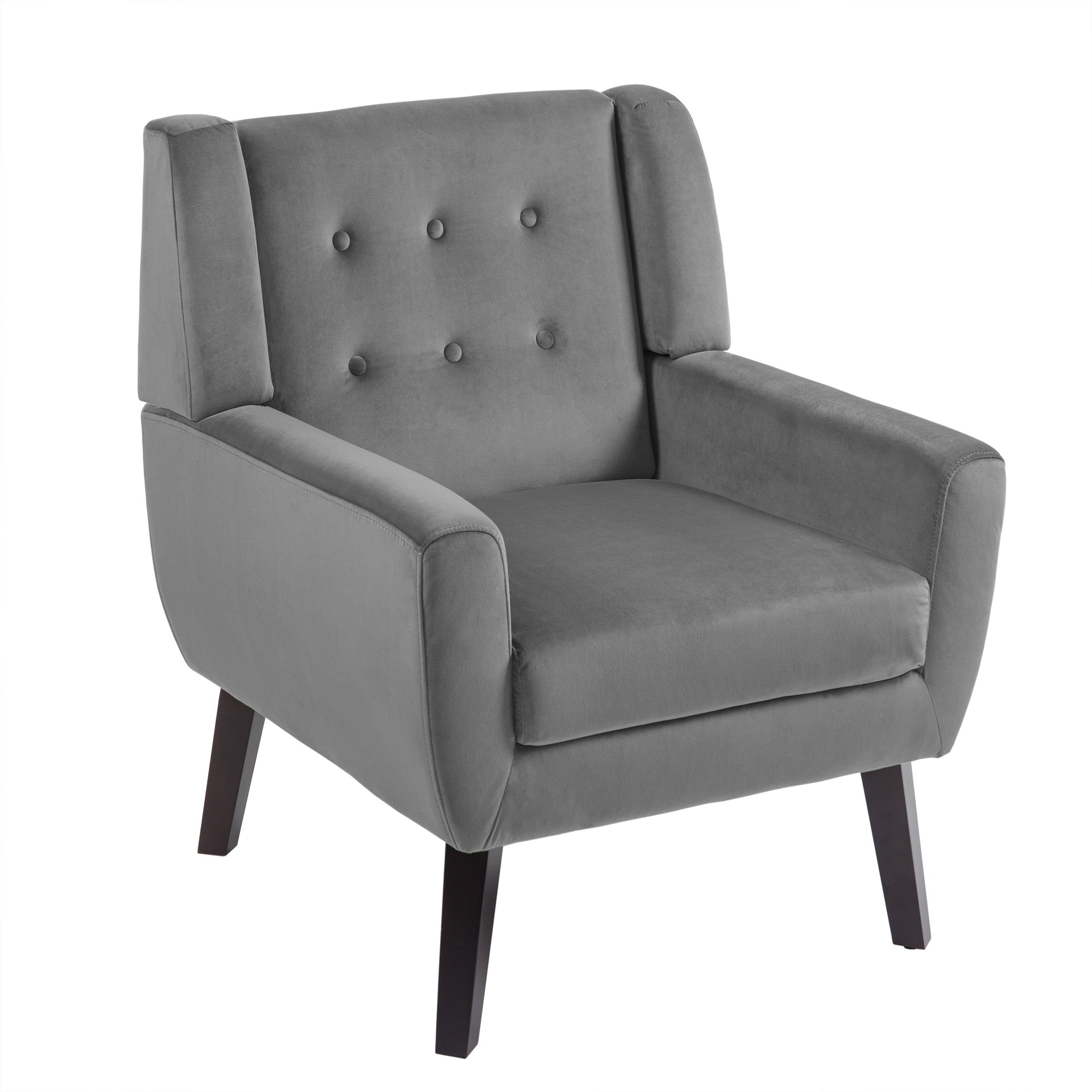 Gray Velvet Upholstered Accent Chair with Wooden Legs