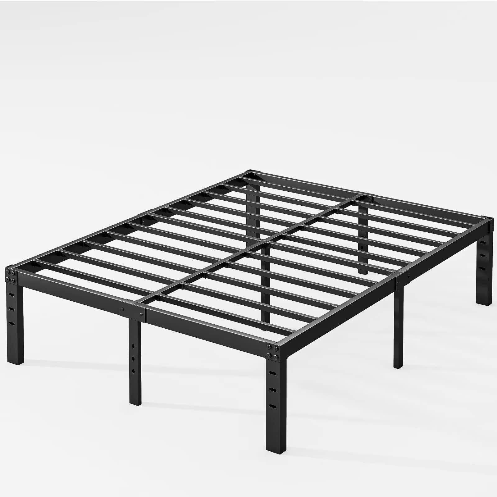 Queen Black Metal Platform Bed Frame with Slats