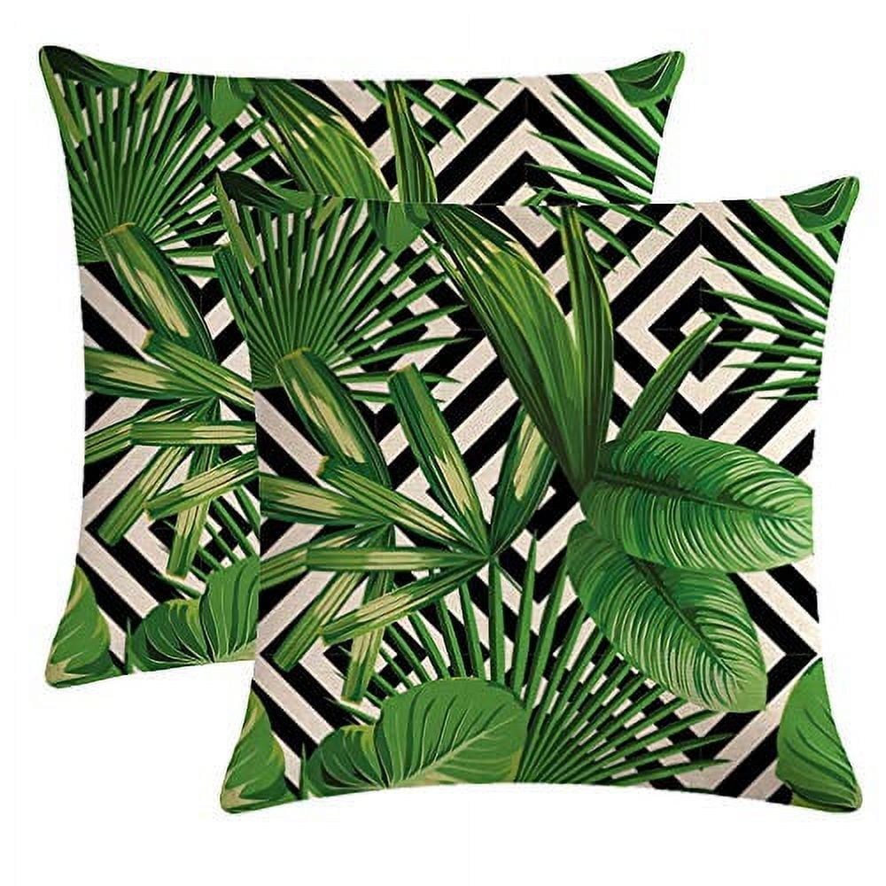 Tropical Green Leaves Cotton Euro Throw Pillow Covers 18" x 18"