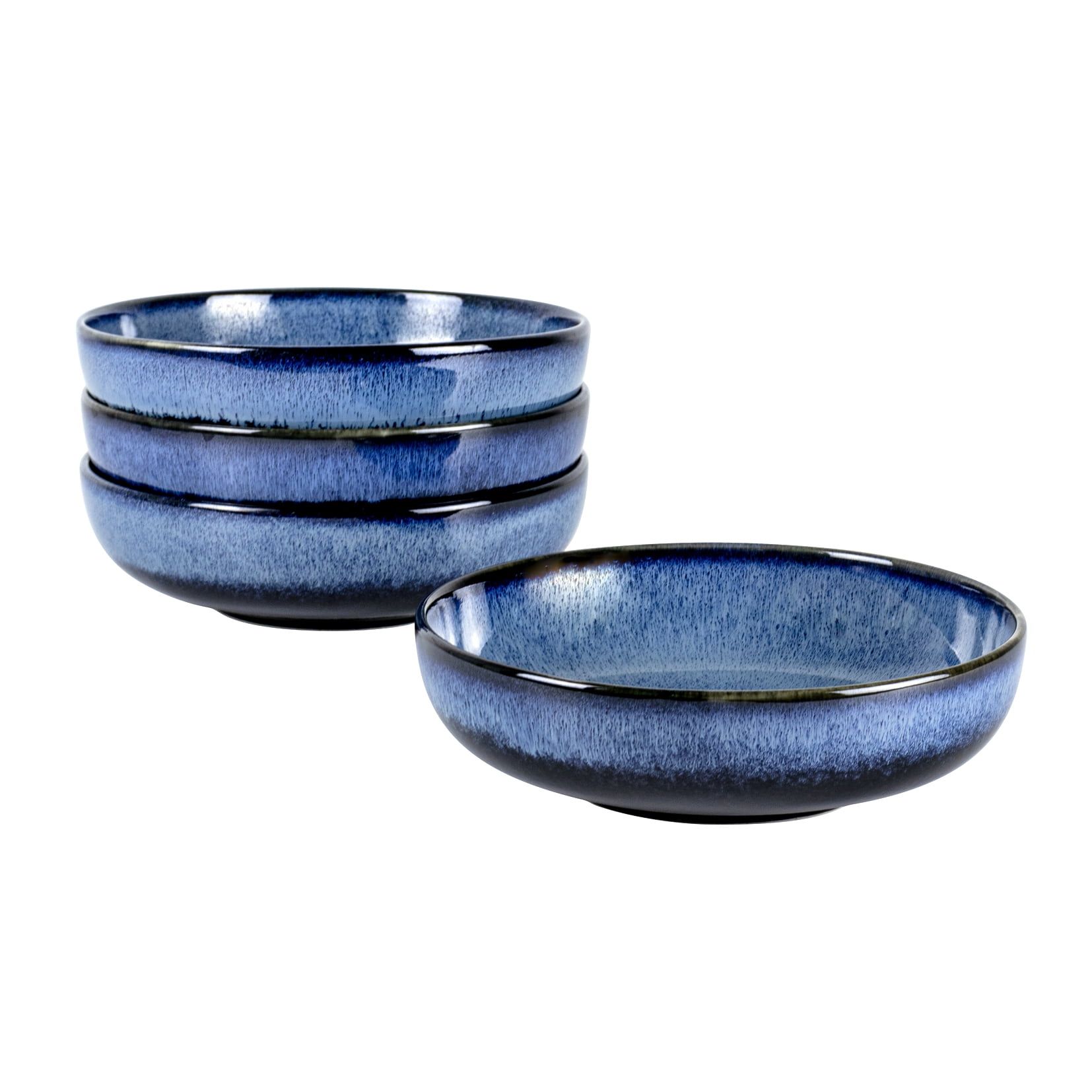 Blue Ceramic 26 oz Reactive Glaze Salad and Pasta Bowls Set