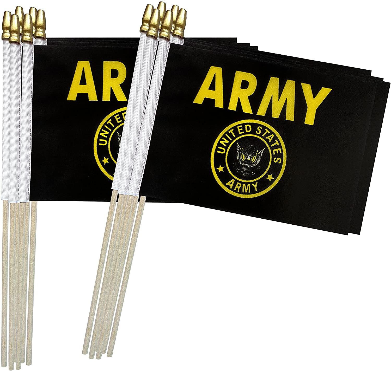 5x8 Inch US Army Gold Crest Mini Handheld Flags, 12 Pack