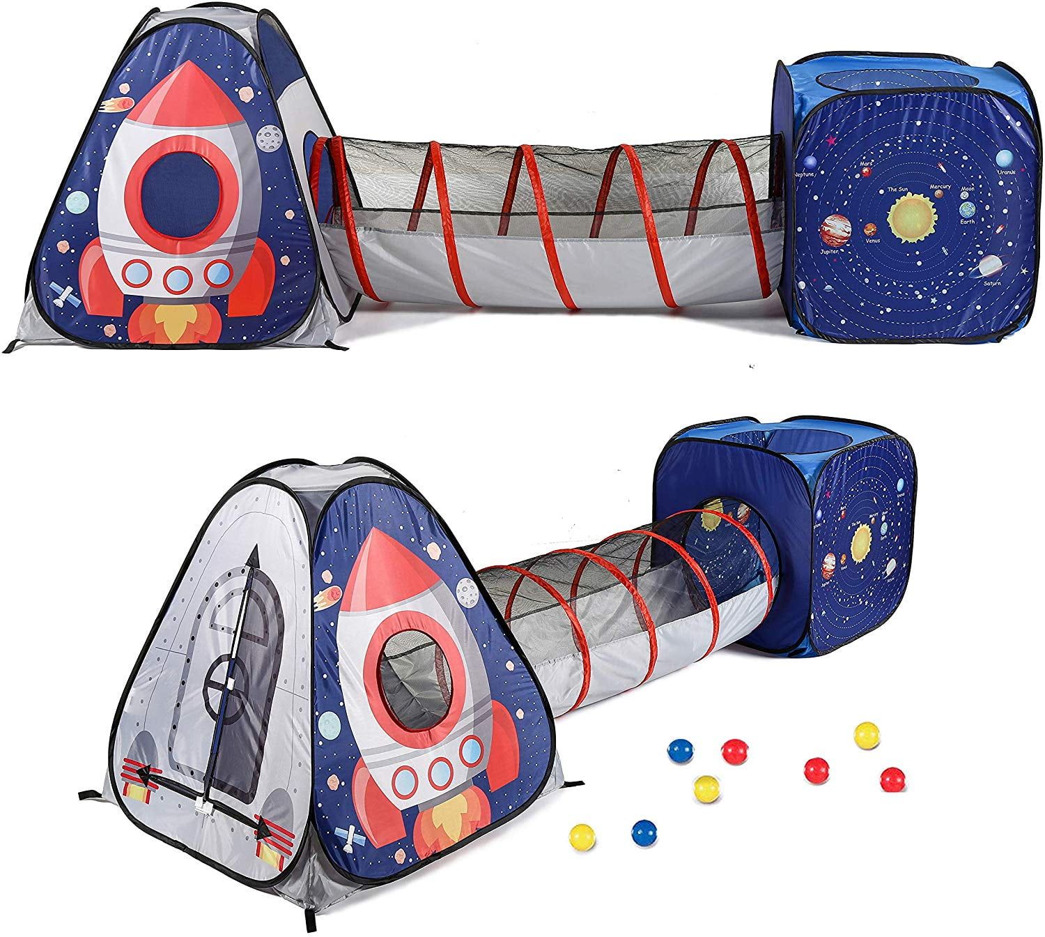 Space Astronaut Kids Play Tent Set with Tunnel and Solar System Graphics