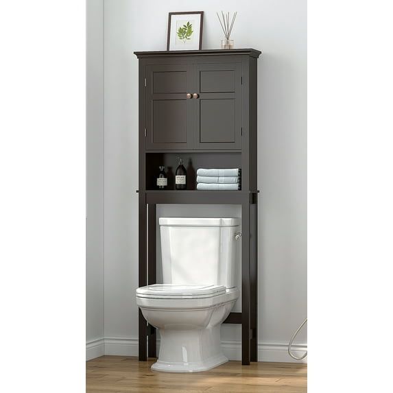 Espresso MDF Adjustable Over-the-Toilet Bathroom Storage Cabinet