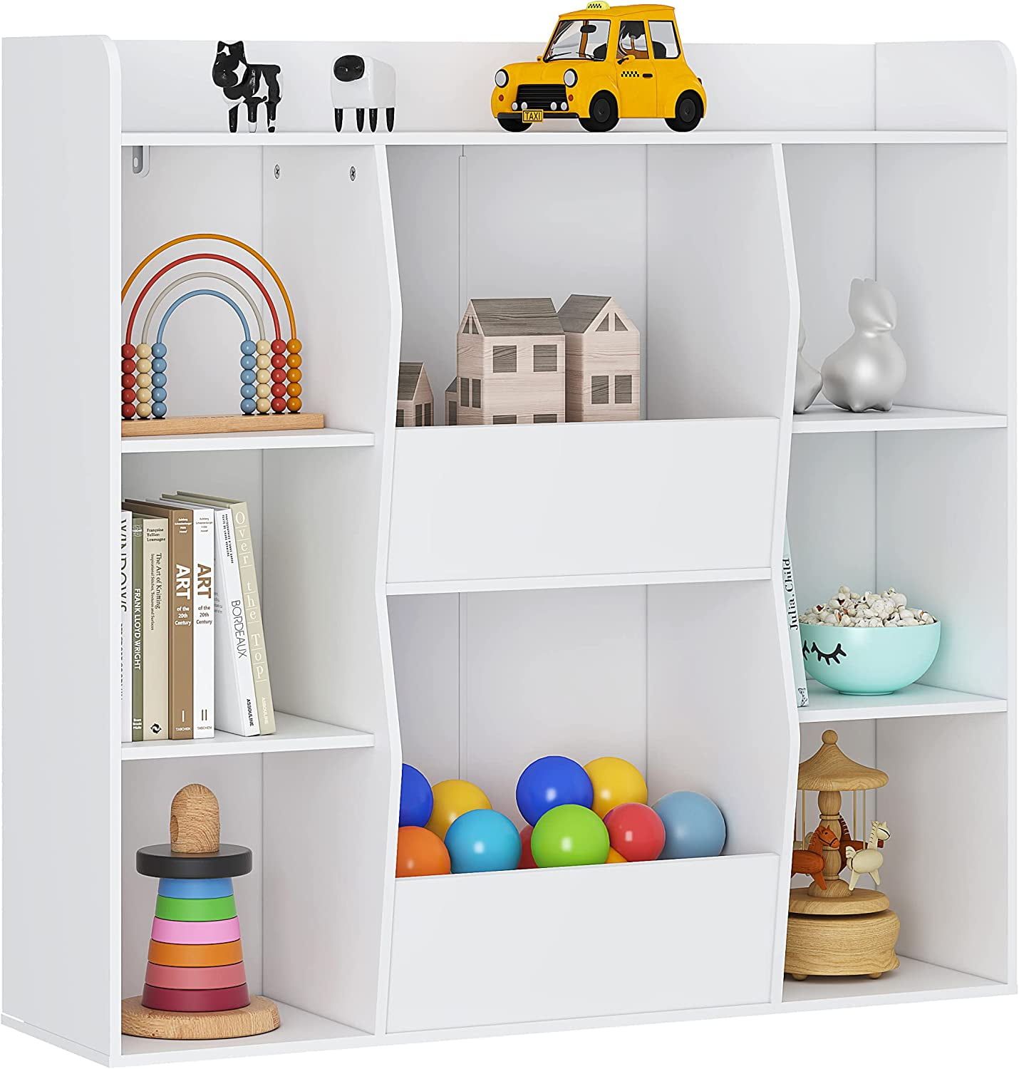 White Multifunctional Kids Toy Storage Bookcase with 8 Cubbies