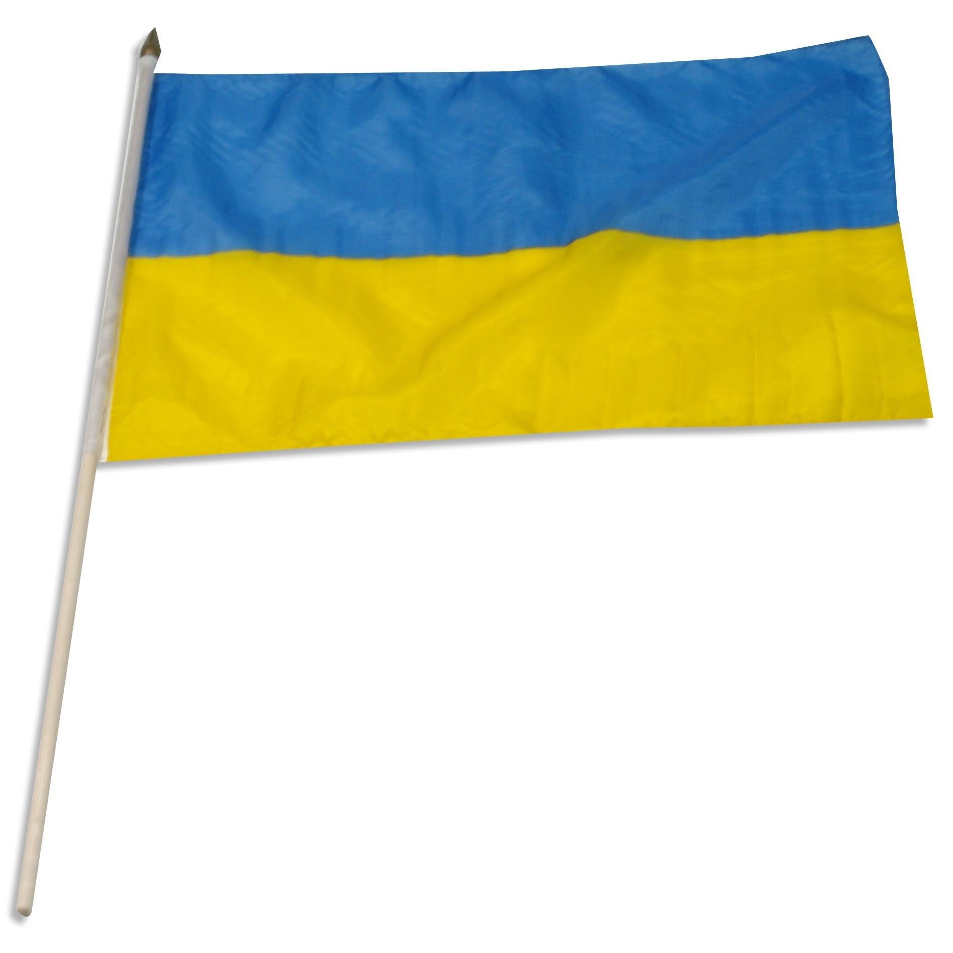 Ukraine 12" x 18" Polyester Flag with Wooden Stick and Spear Tip