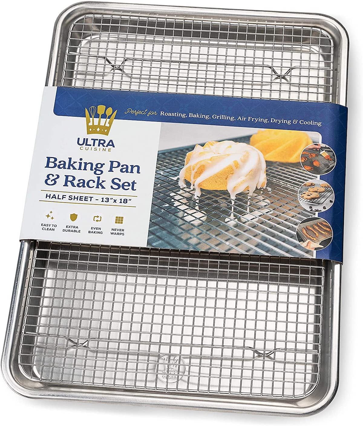 Ultra Cuisine Stainless Steel and Aluminum Baking Pan with Rack Set