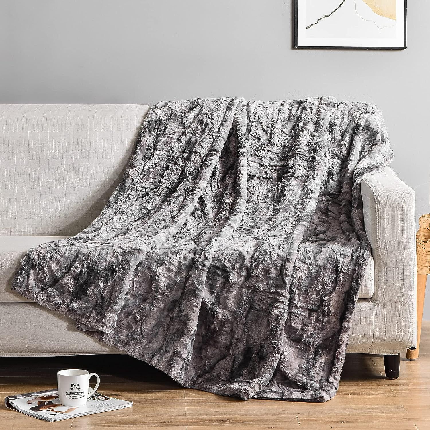 Gray Faux Fur Reversible 50" x 60" Throw Blanket