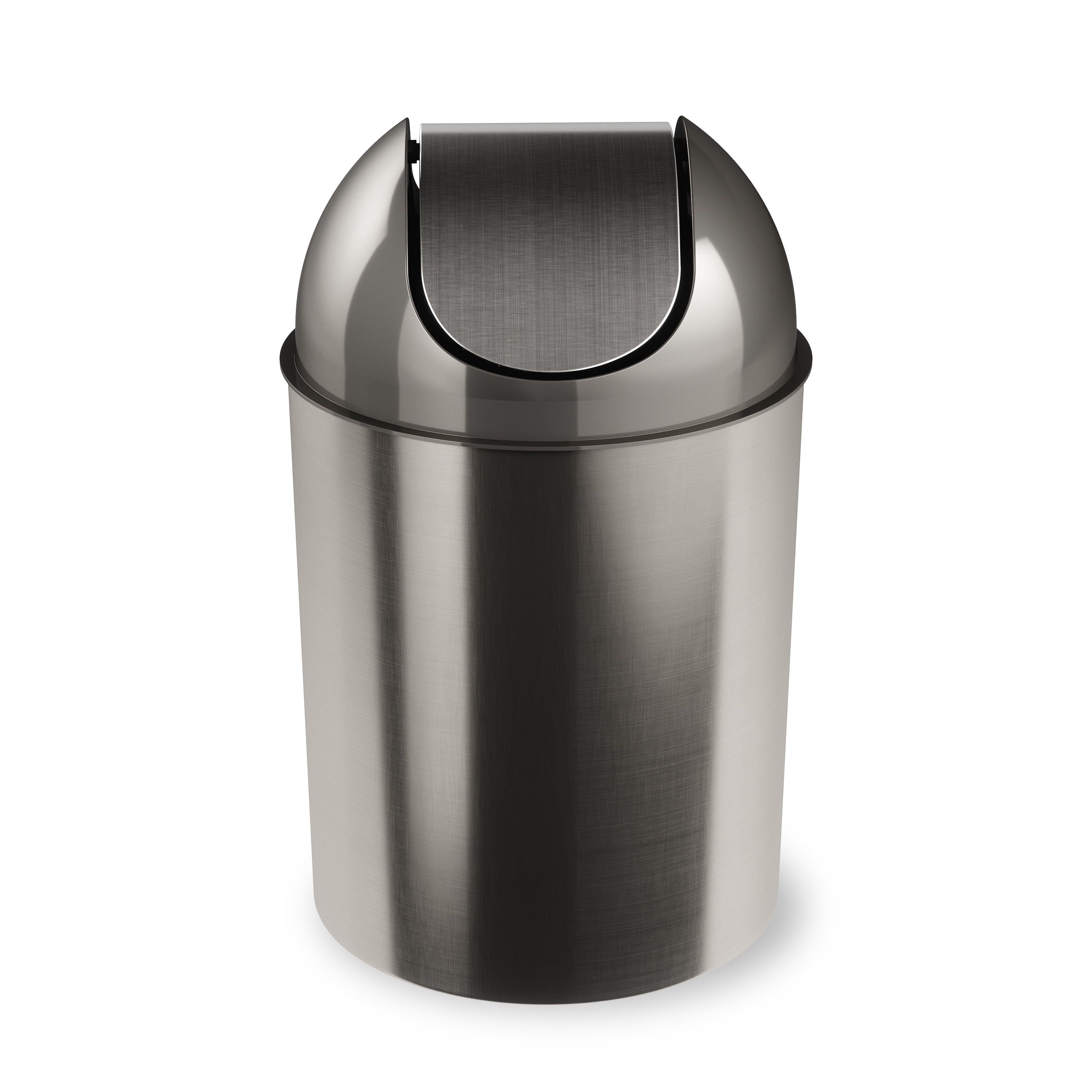 Silver Plastic Cylinder Swing Top Trash Can