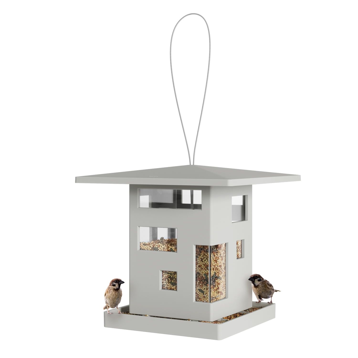 Gray Modern Hanging Bird Feeder with Steel Cable