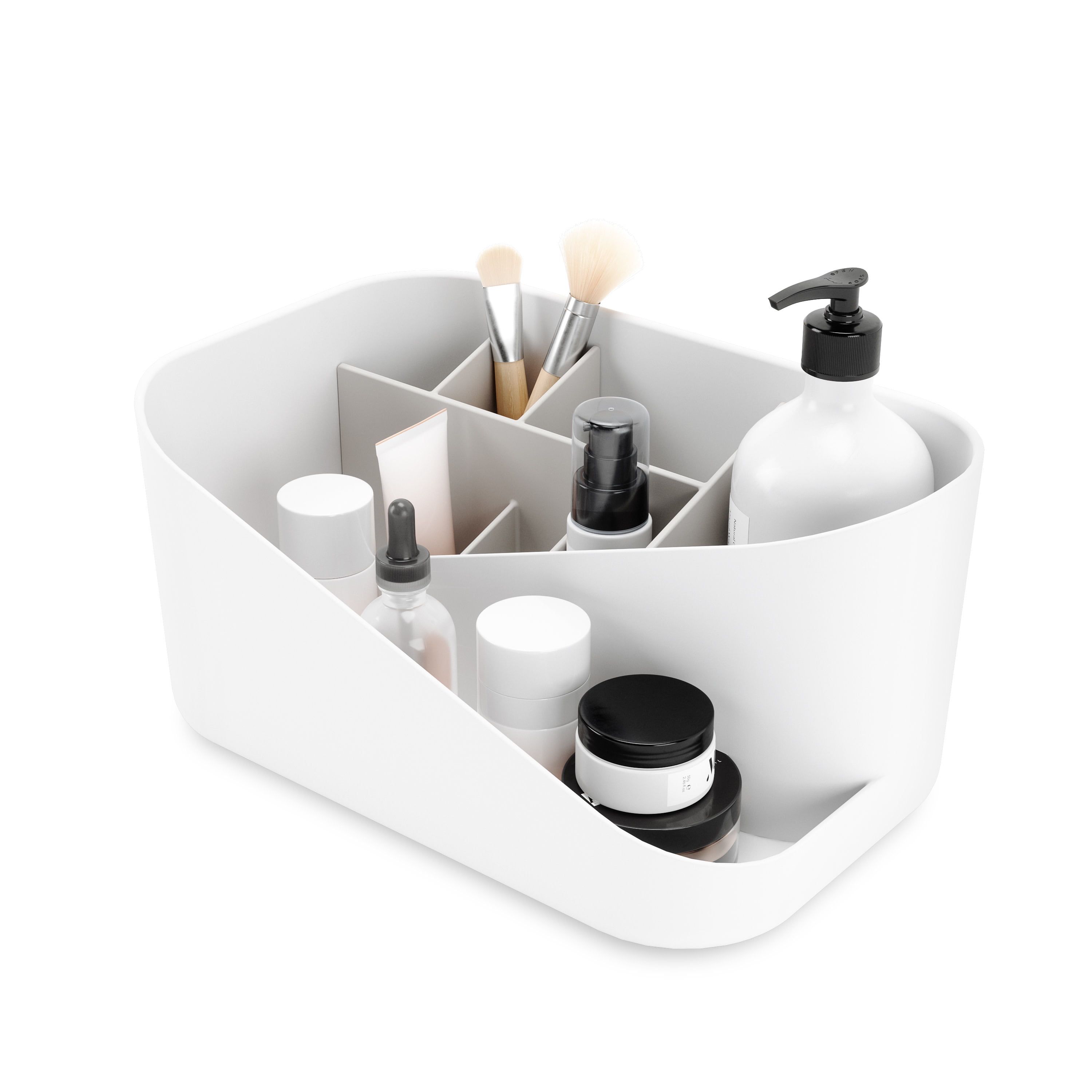 White Plastic Multi-Compartment Makeup Organizer