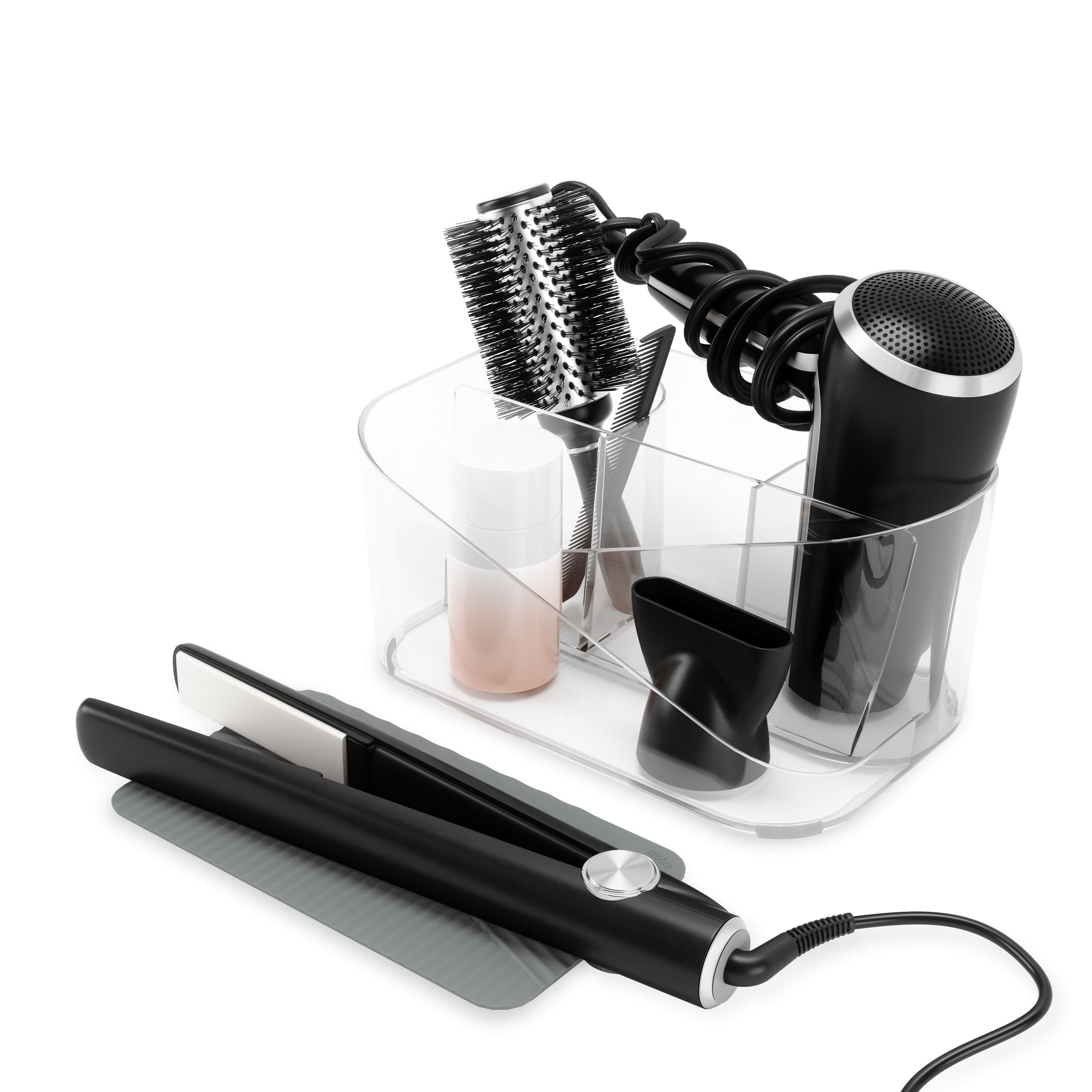 Clear Acrylic Hair Tool Organizer with Heat-Proof Mat