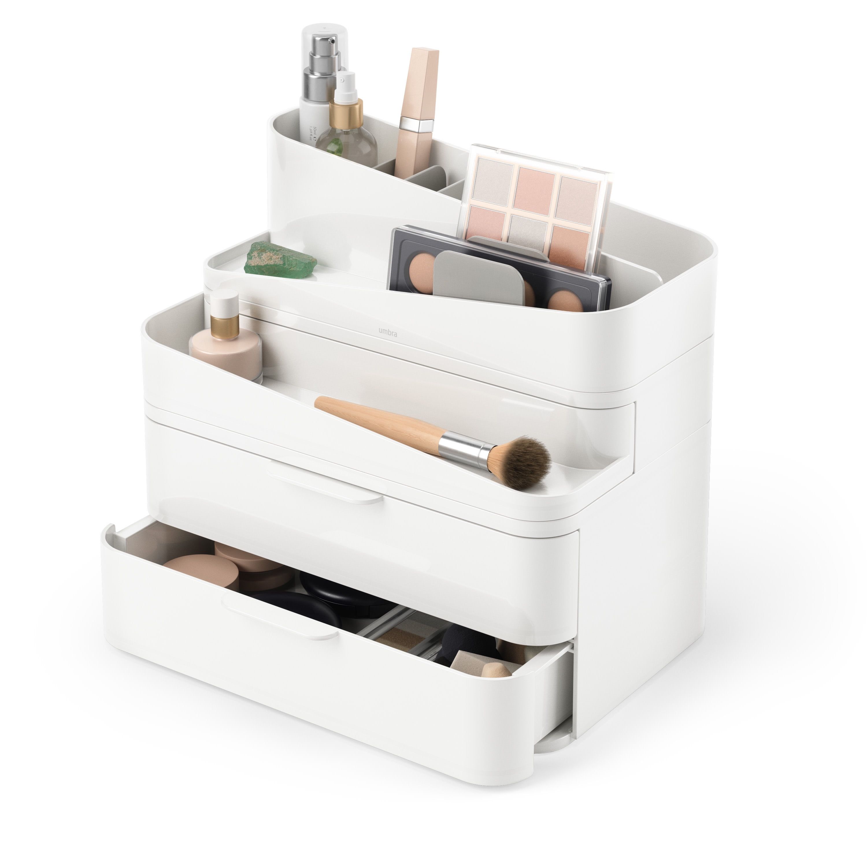 White Recycled Plastic Stackable Makeup Organizer with Drawers