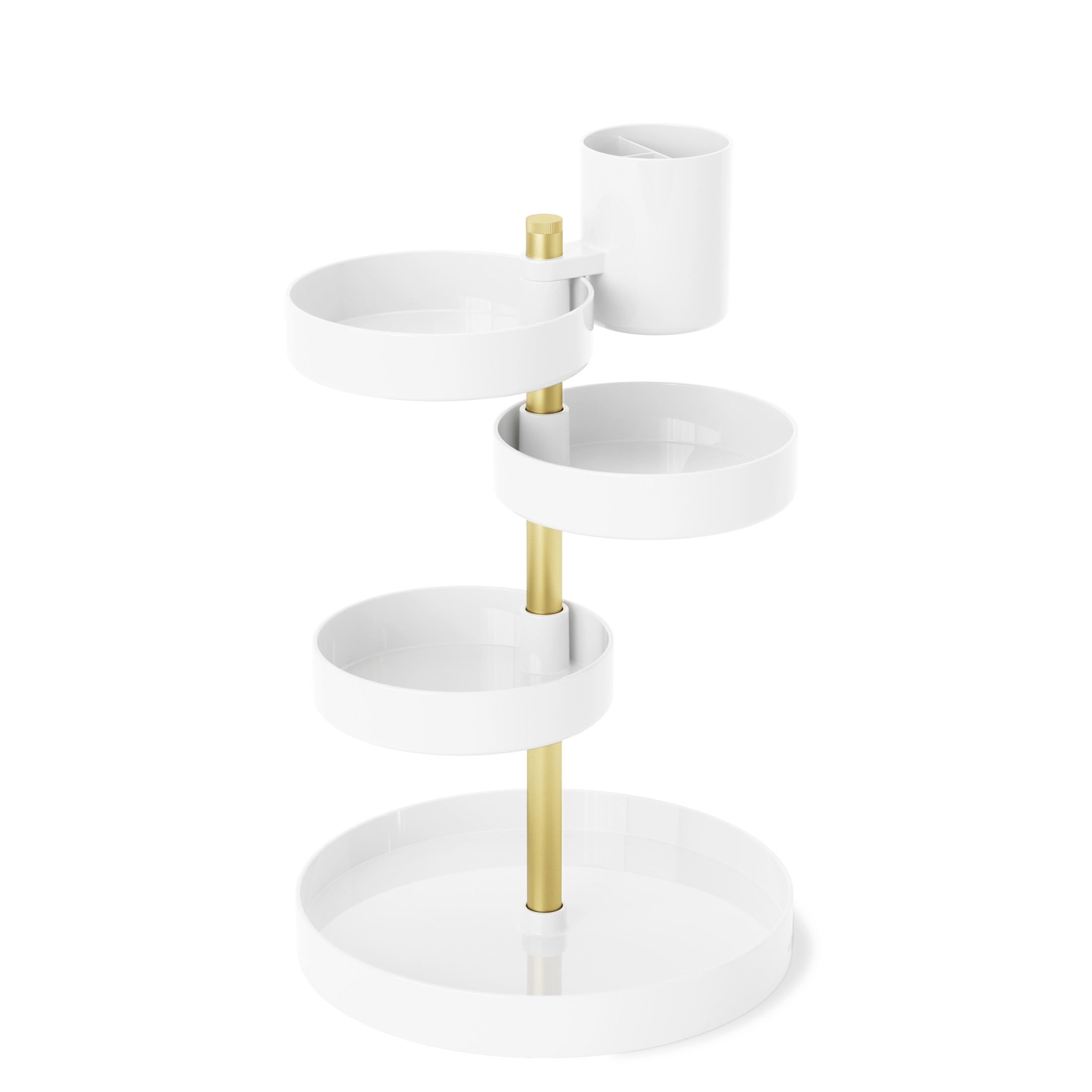 White and Brass 3-Tier Rotating Vanity Tray