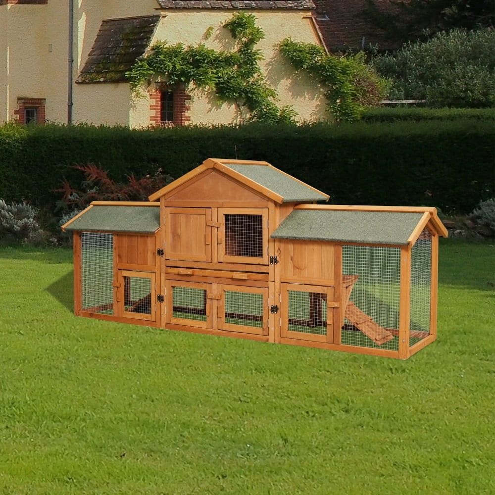 Large Natural Fir Wood Outdoor Pet Kennel with Removable Tray